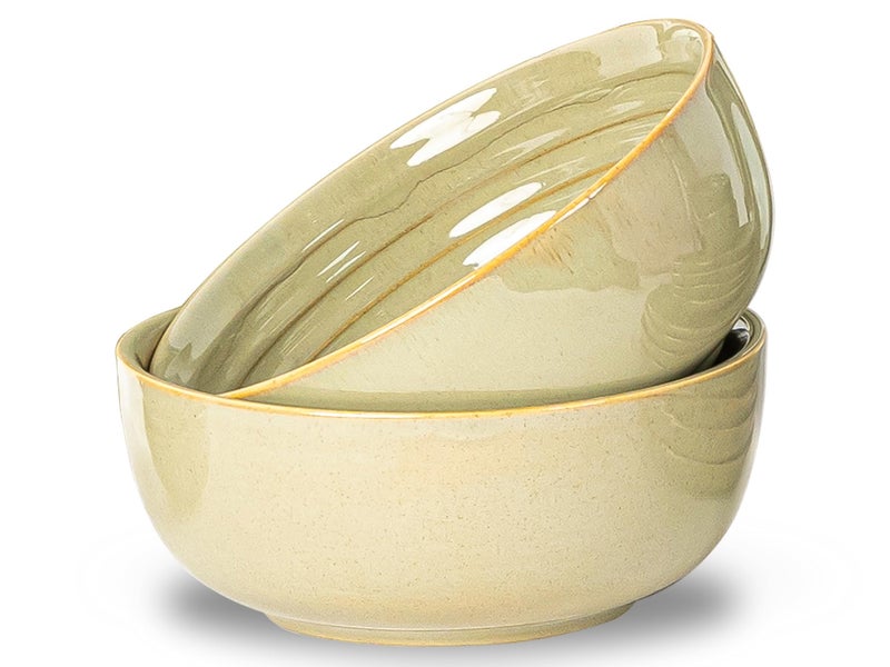 Bodhi House Porcelain Large Serving Deep Bowl Set of 2 for Vegetable, Dal, Fruit, Cereal, Salad, Ramen, Mixing Bowl for Snack, Microwave Safe, Perfect for Dining and Gifting, Olive Green | 1000ml - Image 1