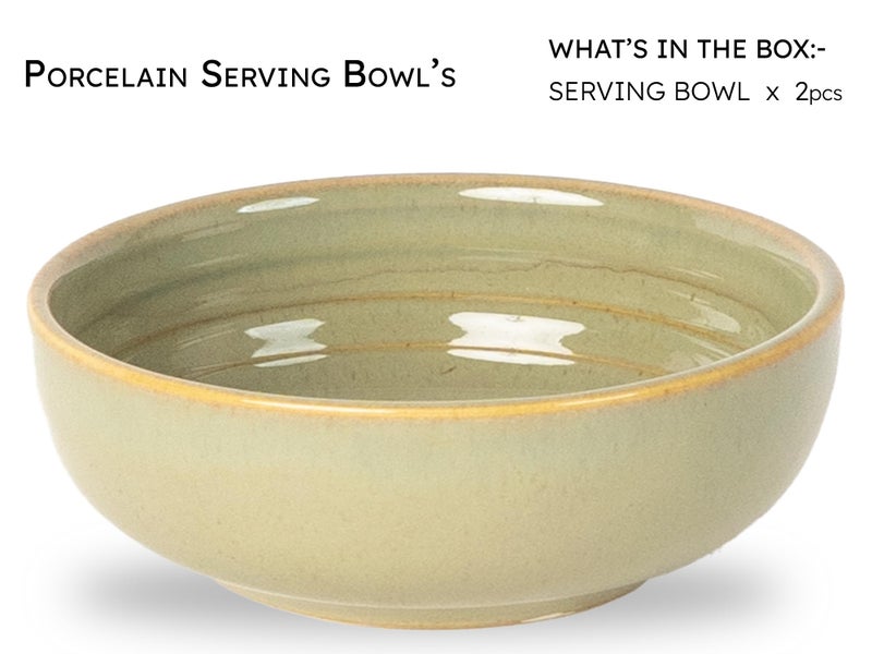 Bodhi House Porcelain Large Serving Deep Bowl Set of 2 for Vegetable, Dal, Fruit, Cereal, Salad, Ramen, Mixing Bowl for Snack, Microwave Safe, Perfect for Dining and Gifting, Olive Green | 1000ml - Image 3