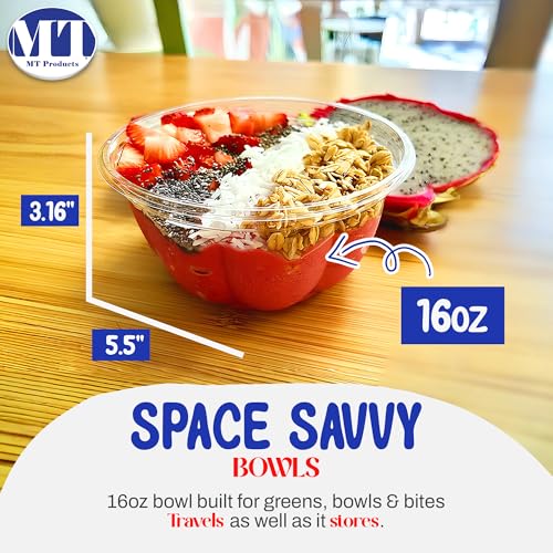 MT Products Plastic Fruit Bowl 16 oz. - Disposable Salad Bowl with Lids (Pack of 30) - Made in the USA - Image 3