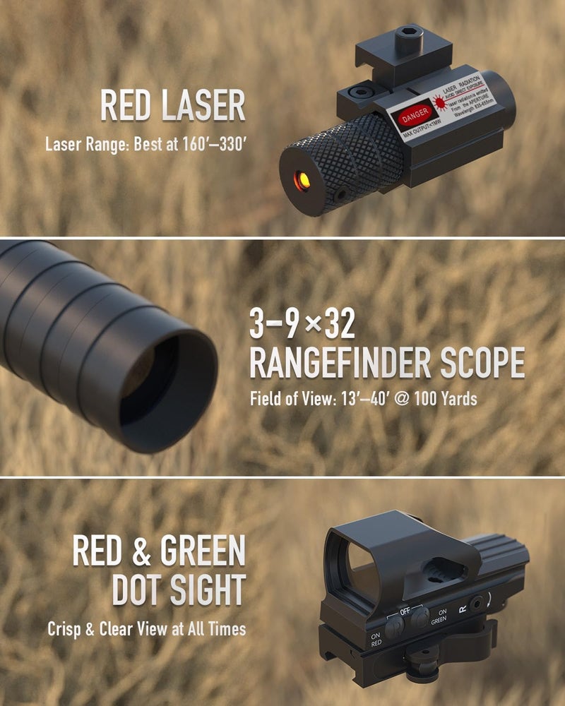 Pinty Rifle Optical Scope & Red Dot Combo with Red/Green Laser, Illuminated Reticle for 20mm Picatinny Rail 3-9x32 - Image 5