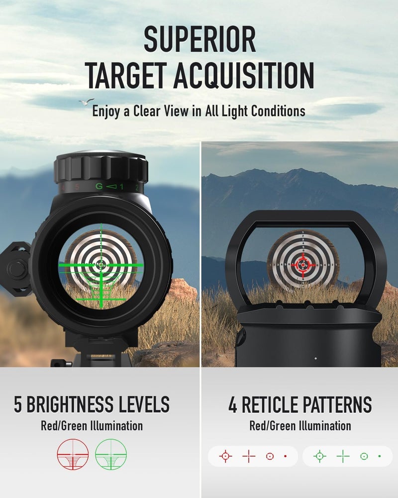 Pinty Rifle Optical Scope & Red Dot Combo with Red/Green Laser, Illuminated Reticle for 20mm Picatinny Rail 3-9x32 - Image 3