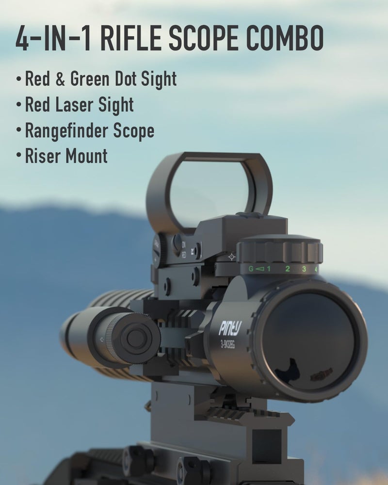 Pinty Rifle Optical Scope & Red Dot Combo with Red/Green Laser, Illuminated Reticle for 20mm Picatinny Rail 3-9x32 - Image 4