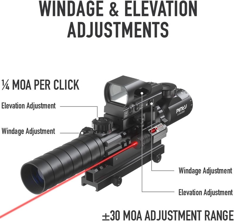 Pinty Rifle Optical Scope & Red Dot Combo with Red/Green Laser, Illuminated Reticle for 20mm Picatinny Rail 3-9x32 - Image 2