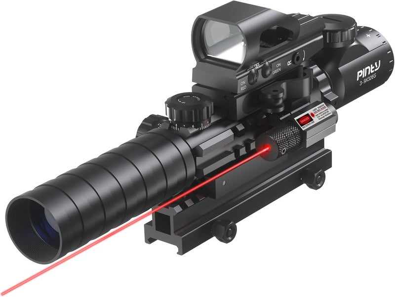 Pinty Rifle Optical Scope & Red Dot Combo with Red/Green Laser, Illuminated Reticle for 20mm Picatinny Rail 3-9x32 - Image 1