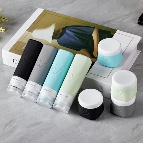 INSFIT travel bottles for toiletries 8 Pack, Leak proof Travel Size Toiletries Containers with toiletry bag, Squeezable Silicone Bottles & Cream Jars, Travel Essentials BPA-Free kit for Shampoo - Image 5