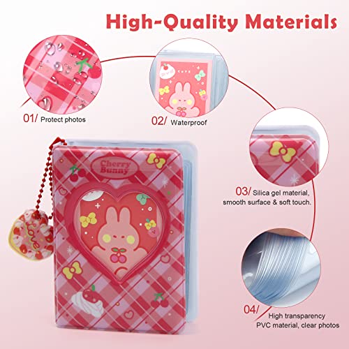 Windspeed Mini Kpop Photocard Holder Book, Windspeed 3 Inch Love Heart Hollow Photocard ID Holder Twice Photocard Binder 40 Pockets with Rabbit Card, Heart-Shape Pendant (1) - Image 3