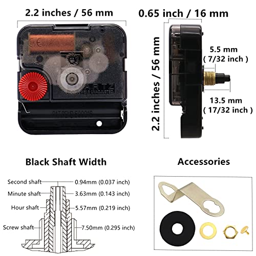 TIKROUND Youngtown 12888 Movement for Clock Repair Replacement 13.5mm (17/32 inch) Shaft Length 5.5mm (7/32 inch) Thread Length.(Black Shaft) - Image 2