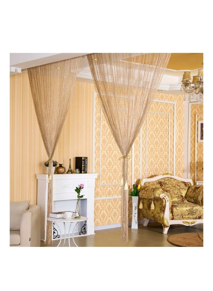 إيهوم ستارة باب خيط خيط الشريط الفضي المسطح النادر خيط الشريط الفضي المسطح النادر، لوحة نافذة مقسم غرفة مقسم الغرفة شرابة شريطية لطيفة لأجزاء مطعم بيت القهوة في حفل الزفاف، ذهبي （1 قطعة） - Image 1