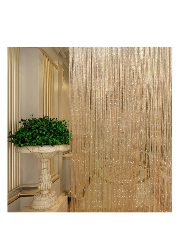 إيهوم ستارة باب خيط خيط الشريط الفضي المسطح النادر خيط الشريط الفضي المسطح النادر، لوحة نافذة مقسم غرفة مقسم الغرفة شرابة شريطية لطيفة لأجزاء مطعم بيت القهوة في حفل الزفاف، ذهبي （1 قطعة） - Image 2