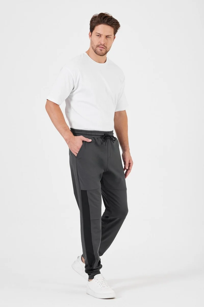 mmetalic Men's Black-Anthracite Standard Fit Regular Cut Ribbed Leg Pocket Comfortable Jogger 2-Pack Sweatpants