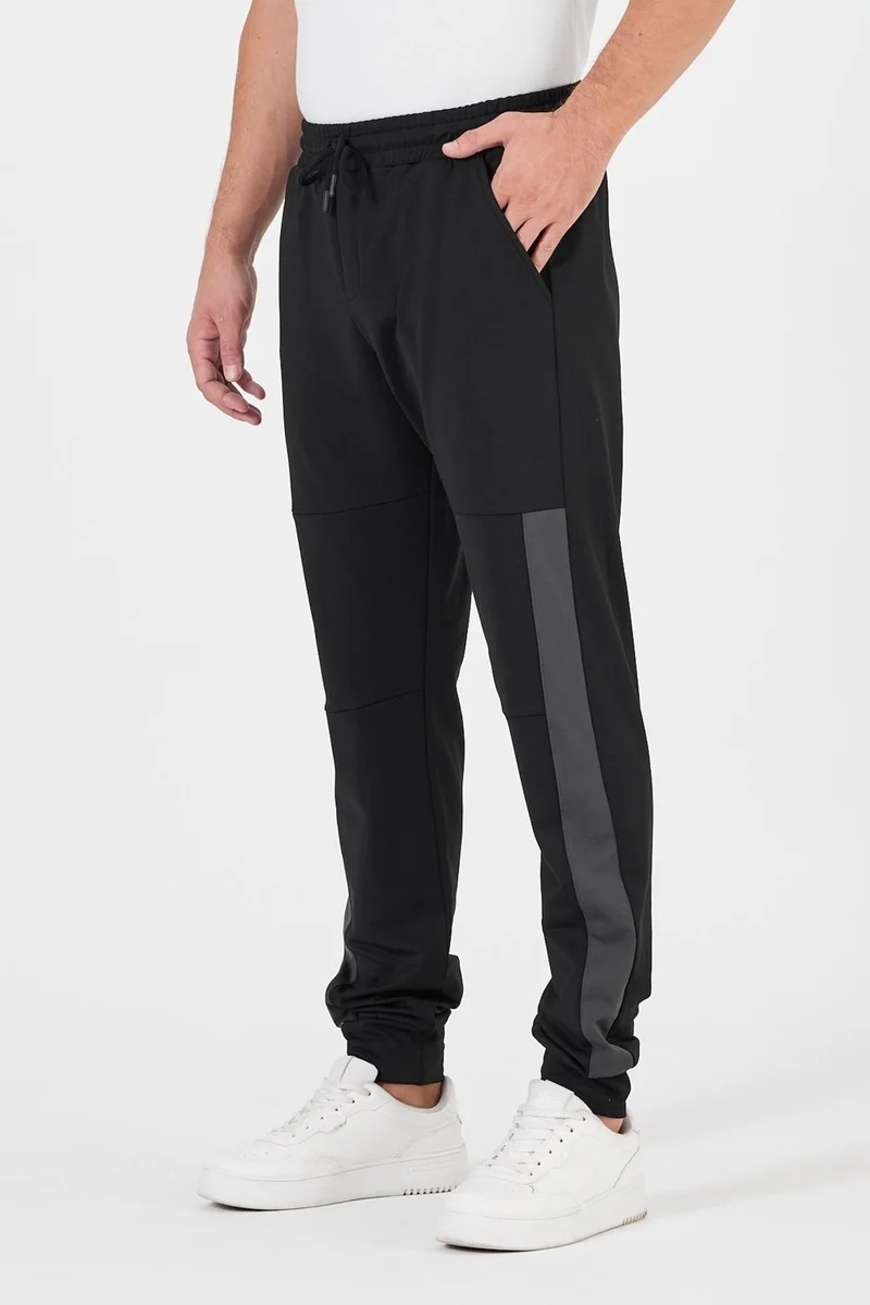 mmetalic Men's Black-Anthracite Standard Fit Regular Cut Ribbed Leg Pocket Comfortable Jogger 2-Pack Sweatpants