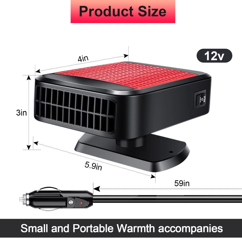 KINOWJI 12V Car Heater,200W Portable Windshield Defogger and Defroster,Portable Car Heater for Vehicle, Portable Heater for Car, 360Â° Rotatable Car Defroster Windshield Heater (Red) - Image 5