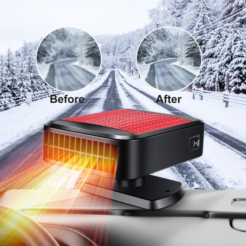 KINOWJI 12V Car Heater,200W Portable Windshield Defogger and Defroster,Portable Car Heater for Vehicle, Portable Heater for Car, 360Â° Rotatable Car Defroster Windshield Heater (Red) - Image 4