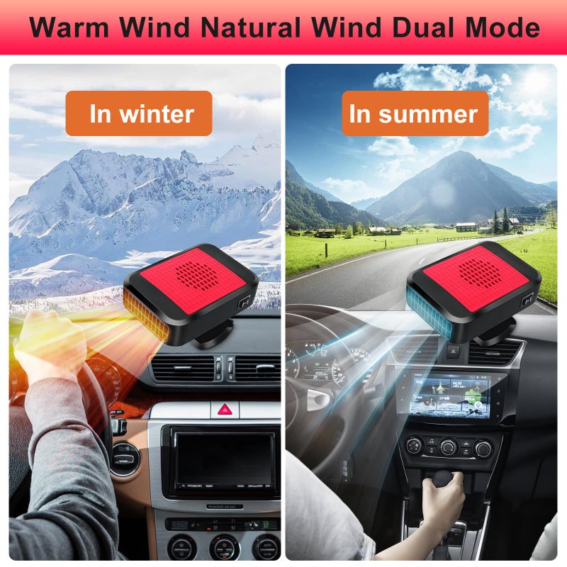 KINOWJI 12V Car Heater,200W Portable Windshield Defogger and Defroster,Portable Car Heater for Vehicle, Portable Heater for Car, 360Â° Rotatable Car Defroster Windshield Heater (Red) - Image 2