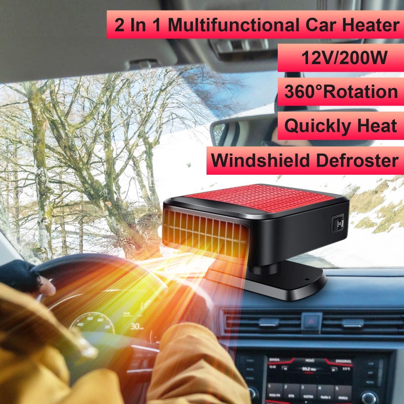 KINOWJI 12V Car Heater,200W Portable Windshield Defogger and Defroster,Portable Car Heater for Vehicle, Portable Heater for Car, 360Â° Rotatable Car Defroster Windshield Heater (Red) - Image 3