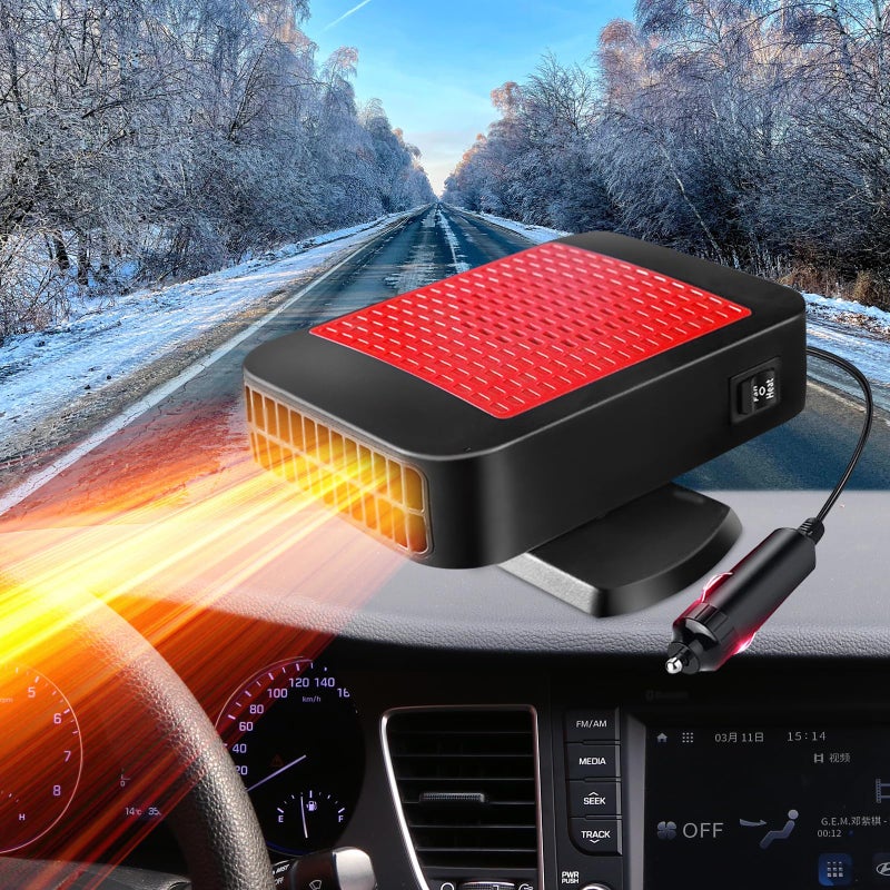 KINOWJI 12V Car Heater,200W Portable Windshield Defogger and Defroster,Portable Car Heater for Vehicle, Portable Heater for Car, 360Â° Rotatable Car Defroster Windshield Heater (Red) - Image 1