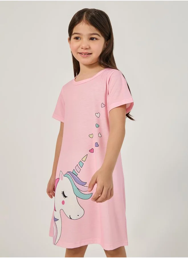 ستايلي Styli Unicorn Printed Sleep Dress