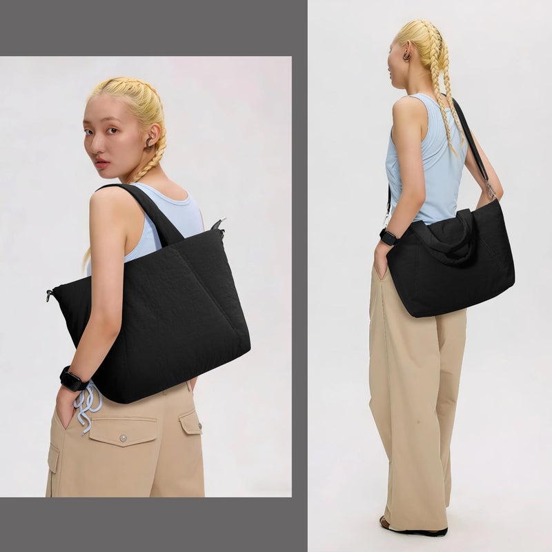 KALIDI Quilted Carryall Tote Bag for Women Large Puffer Crossbody Handbags Shoulder Soft Fluffy Lightweight Travel - Image 4