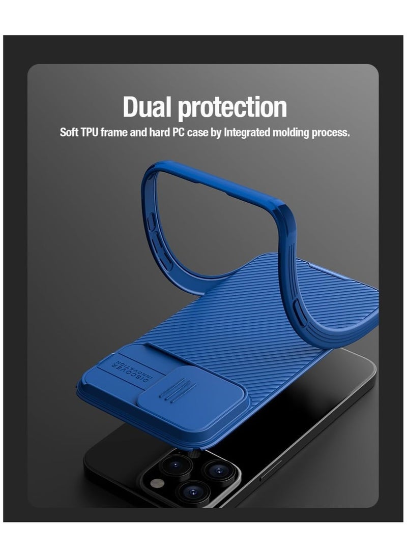 Raxoom Case for iPhone 15 Pro Max Camshield Cover with Slide Camera Lens Protection PC Back & TPU Bumper Frame Protection Anti Fingerprint Soft Delicate Touch Case (iPhone 15 Pro Max, Blue)