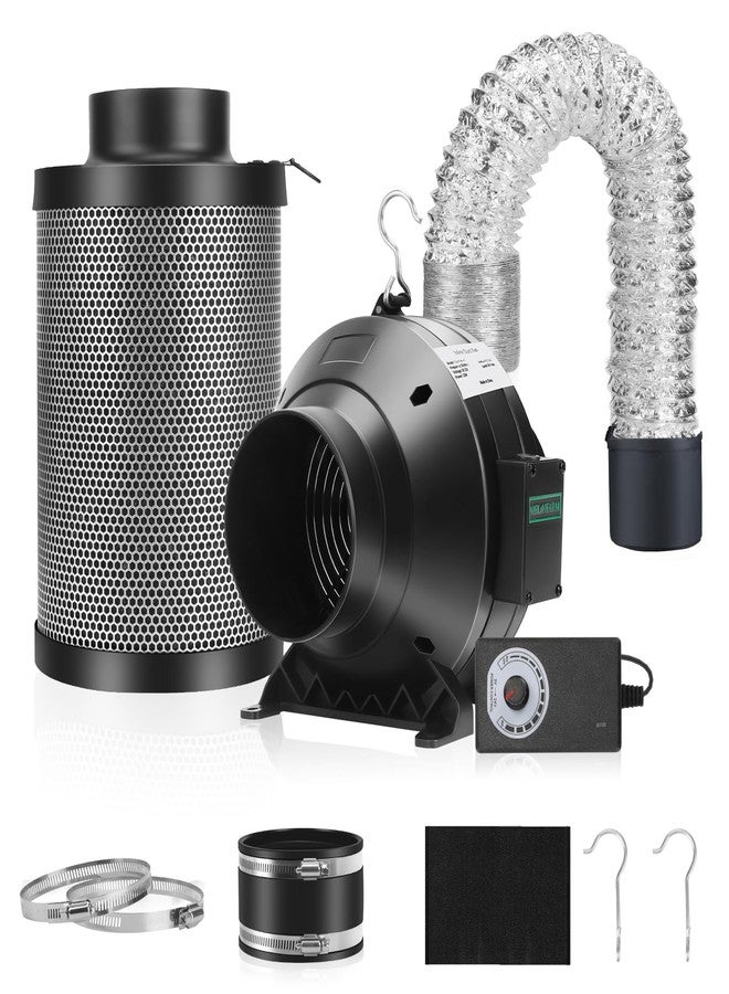 MELONFARM Air Filtration Kit, 4" 190 CFM Inline Duct Fan with Speed Controller, 12" High Carbon Filter, 16.4 Ft Ducting & Rubber Coupler, Air Cooling and Filtration Kit for Grow Tent, Hydroponics - Image 1
