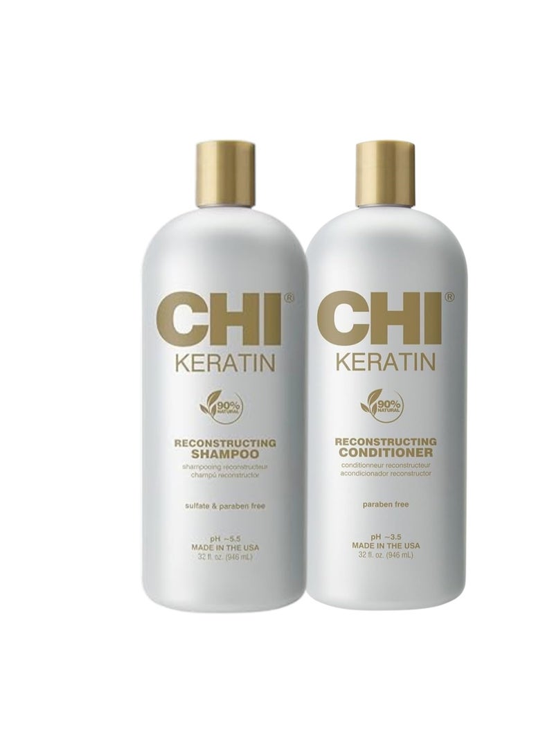 CHI مجموعة شامبو وبلسم كيراتين ديو 32 أونصة - Image 1