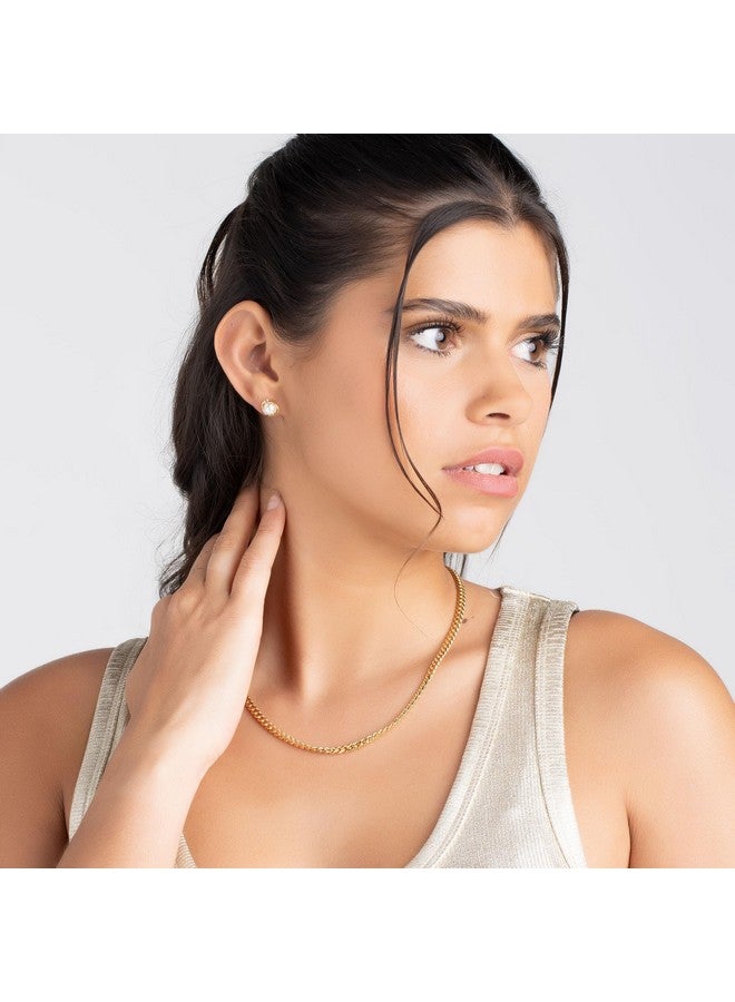 Barzel 18K Gold Plated Caged Pearl Stud Earrings, 4Mm - Made In Brazil - Image 4