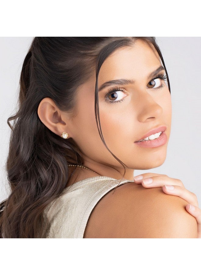 Barzel 18K Gold Plated Caged Pearl Stud Earrings, 4Mm - Made In Brazil - Image 3