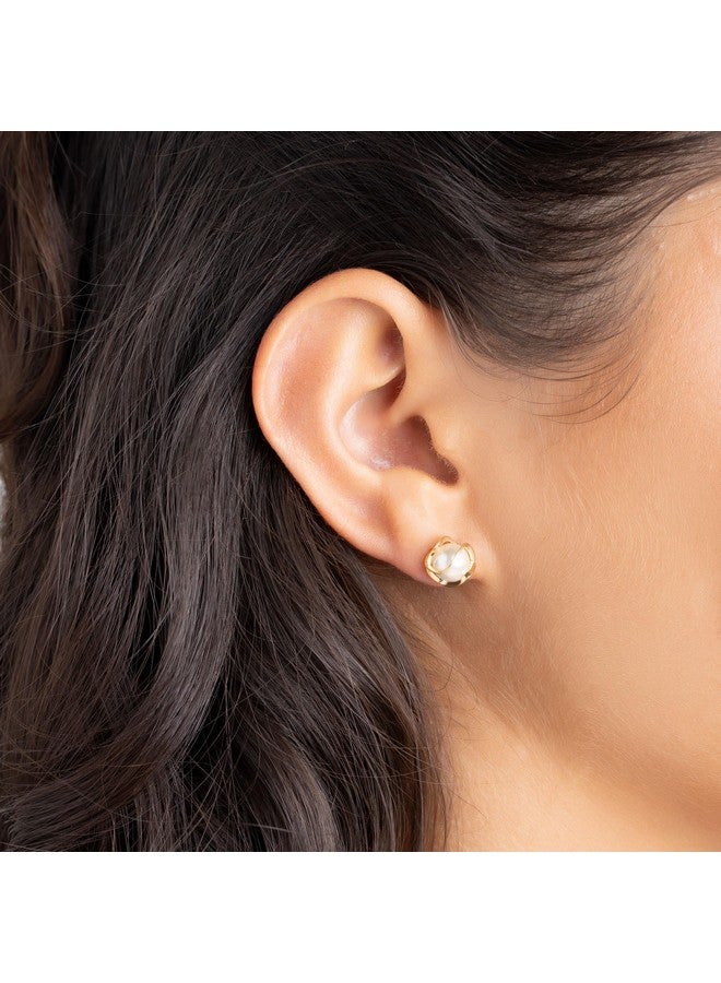 Barzel 18K Gold Plated Caged Pearl Stud Earrings, 4Mm - Made In Brazil - Image 2