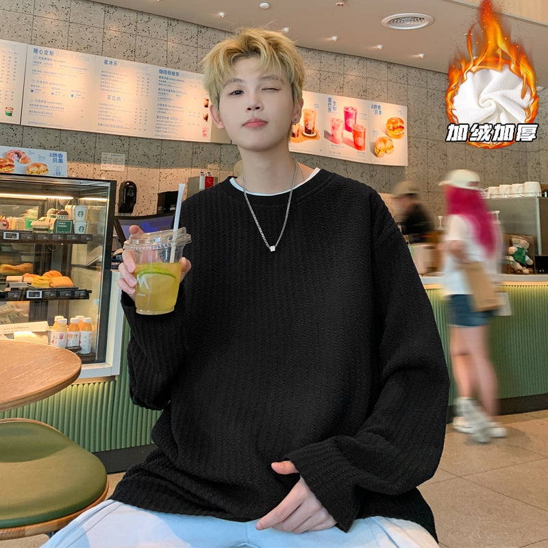 American Style Simple Fleece-Lined Long-Sleeved T-Shirt Men'S 2024 Japanese Style Design Sense Loose Top Inner T-Shirt - Image 4