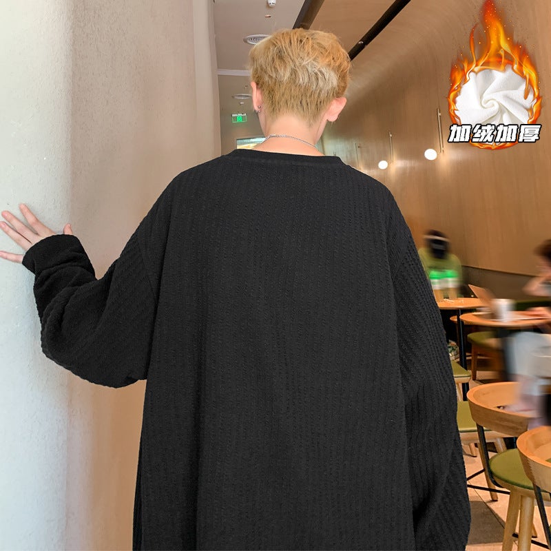 American Style Simple Fleece-Lined Long-Sleeved T-Shirt Men'S 2024 Japanese Style Design Sense Loose Top Inner T-Shirt - Image 5