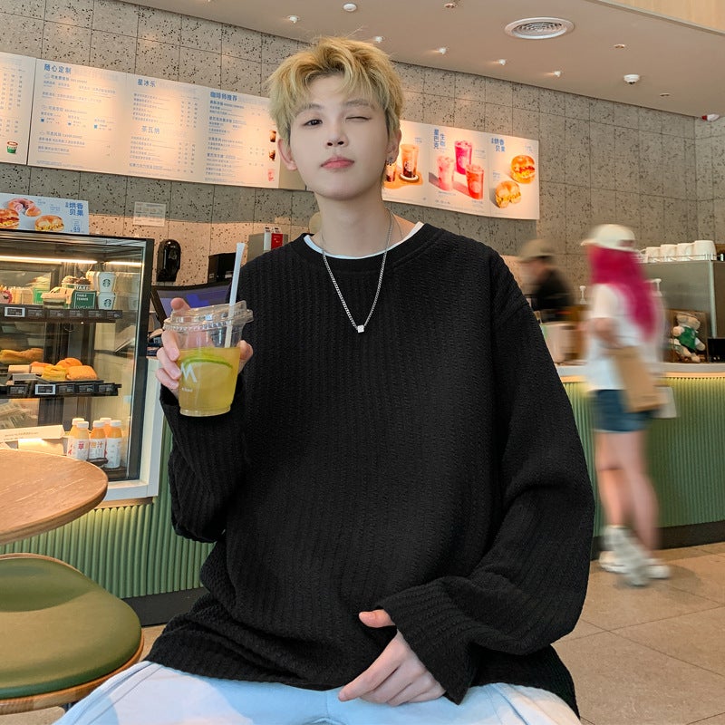 American Style Simple Fleece-Lined Long-Sleeved T-Shirt Men'S 2024 Japanese Style Design Sense Loose Top Inner T-Shirt - Image 1