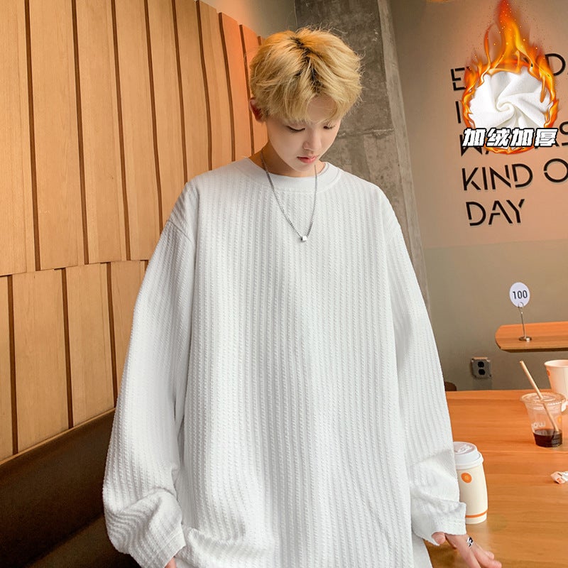 American Style Simple Fleece-Lined Long-Sleeved T-Shirt Men'S 2024 Japanese Style Design Sense Loose Top Inner T-Shirt - Image 2
