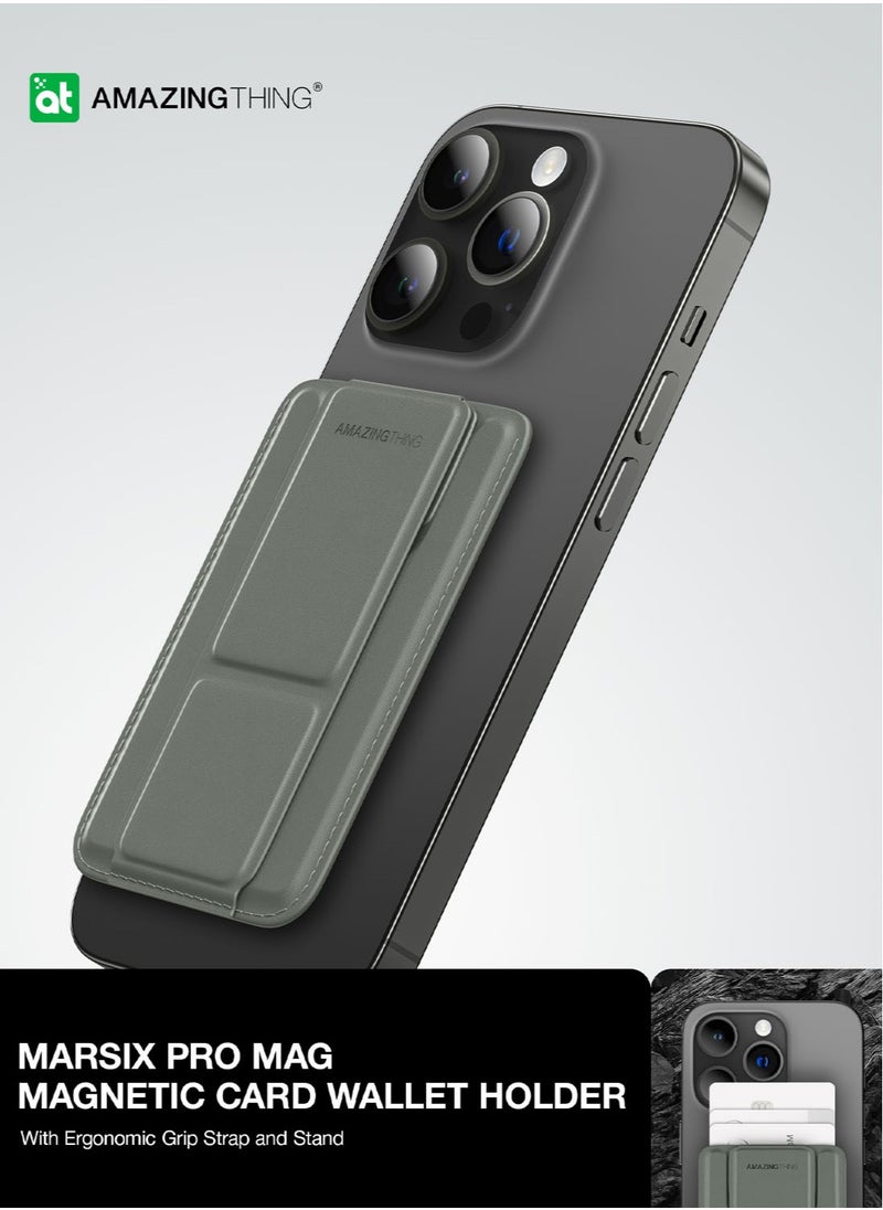 AMAZINGthing - Marsix Pro MagSafe Wallet Card Holder with Hand Grip & Multi Angle Stand for iPhone 14 / 13 / 12 Series - Grey - Image 1