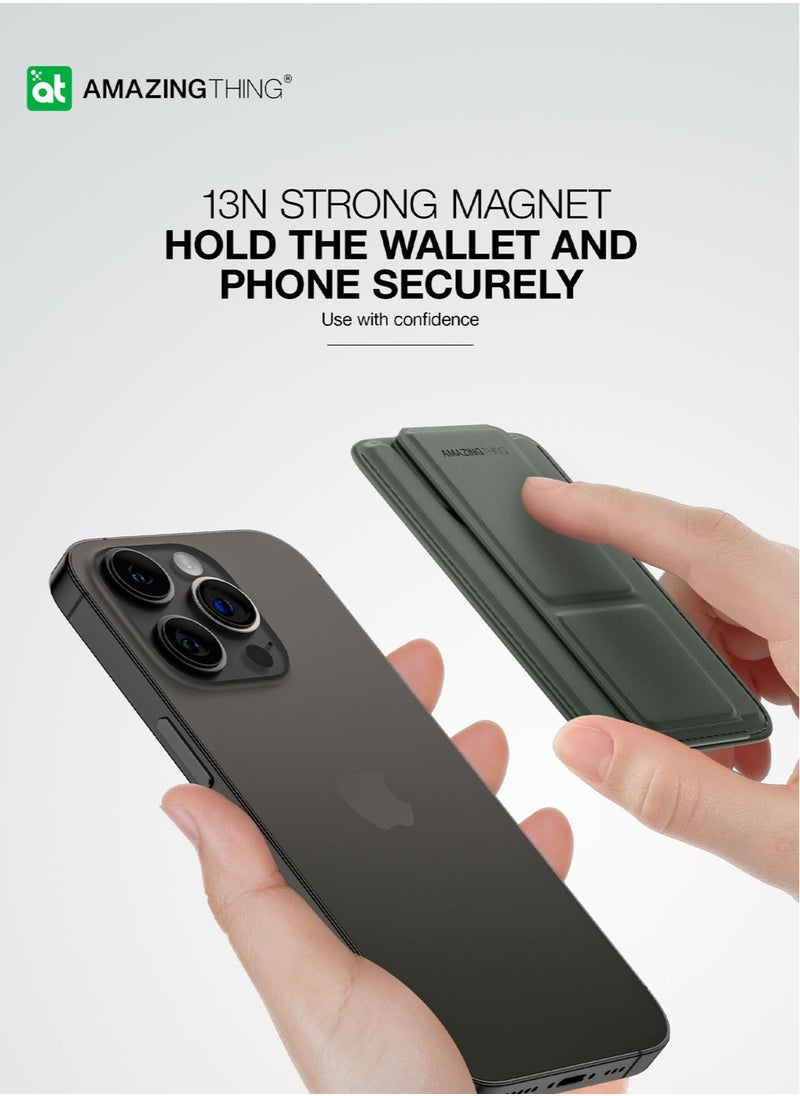 AMAZINGthing - Marsix Pro MagSafe Wallet Card Holder with Hand Grip & Multi Angle Stand for iPhone 14 / 13 / 12 Series - Grey - Image 1
