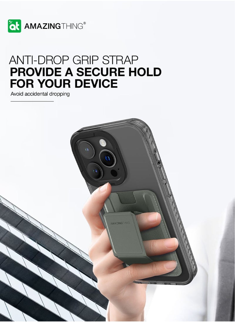AMAZINGthing - Marsix Pro MagSafe Wallet Card Holder with Hand Grip & Multi Angle Stand for iPhone 14 / 13 / 12 Series - Grey - Image 1