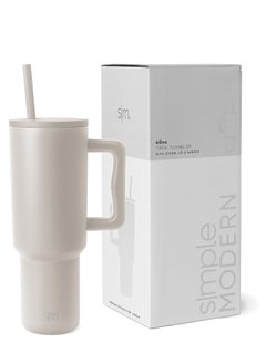 Simple Modern 40 oz Tumbler with Handle and Straw Lid | Insulated Cup Reusable Stainless Steel Water Bottle Travel Mug Cupholder Friendly | Gifts for Women Men Him Her | Trek Collection | Almond Birch