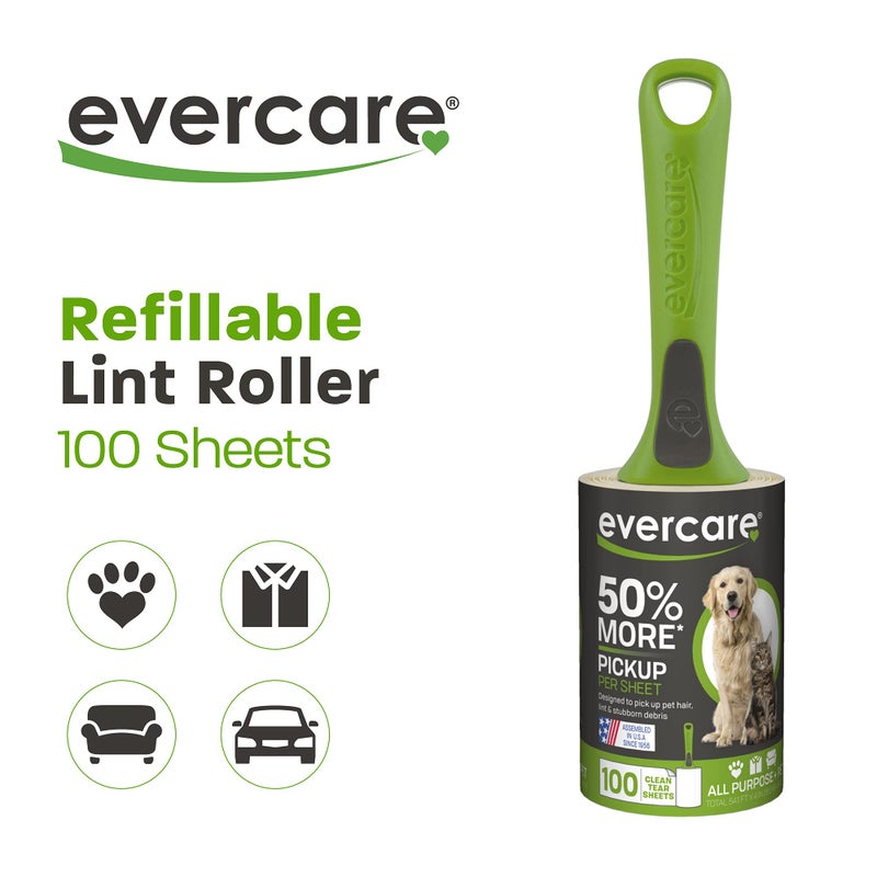 Evercare All Purpose Pet Hair Lint Roller, 100 Sheets â€“ Reusable Sticky Roller for Pet Hair, Cat & Dog Hair Remover, Lint Remover, Pet Hair Remover for Furniture, Clothing & Cars - Image 2