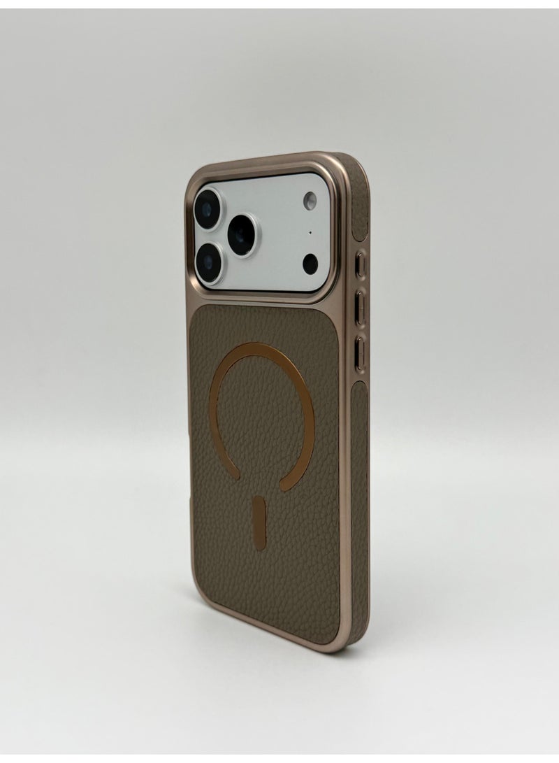 general Luxury Vegan Leather MagSafe iPhone Case with Electroplated Metal Frame & Lens Protection – Premium Slim Shockproof Back Cover for iPhone 17 Pro - Image 3