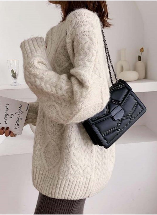 WAOKN - Women's Fashionable and Minimalist Shoulder Bag, Ladies Rivet Chain Small Square Bag Crossbody Bag Sling Bag Side Bag, Daily Commuting Handbag Carry Bag Gift Bag - Image 1