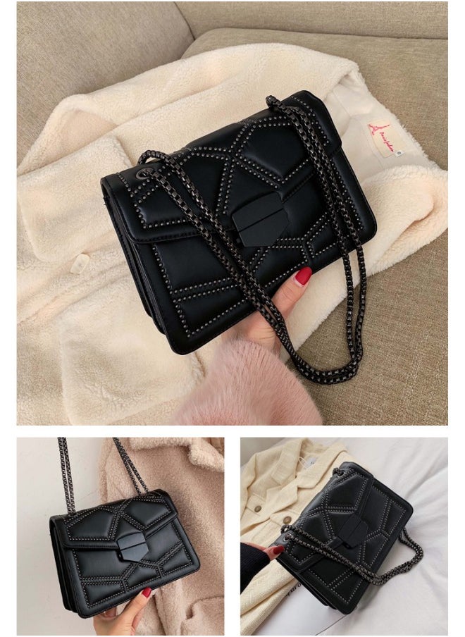 WAOKN - Women's Fashionable and Minimalist Shoulder Bag, Ladies Rivet Chain Small Square Bag Crossbody Bag Sling Bag Side Bag, Daily Commuting Handbag Carry Bag Gift Bag - Image 1
