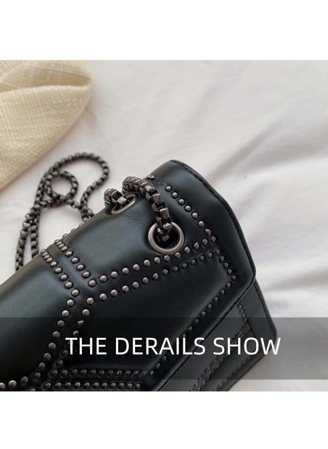 WAOKN - Women's Fashionable and Minimalist Shoulder Bag, Ladies Rivet Chain Small Square Bag Crossbody Bag Sling Bag Side Bag, Daily Commuting Handbag Carry Bag Gift Bag - Image 1