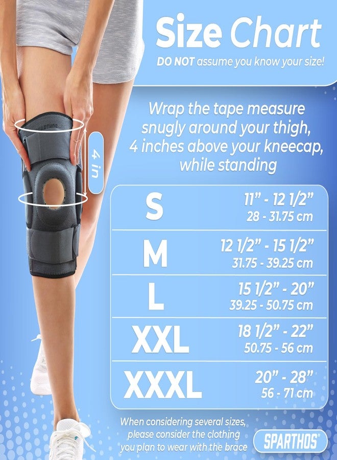 Sparthos Hinged Knee Brace - Relieves ACL, MCL, Meniscus Tear, Arthritis, Tendon Pain - Dual Metal Side Stabilizers - Support for Running, For Men and Women Check Size Chart (Large, 15½-20″ Thigh) - Image 5