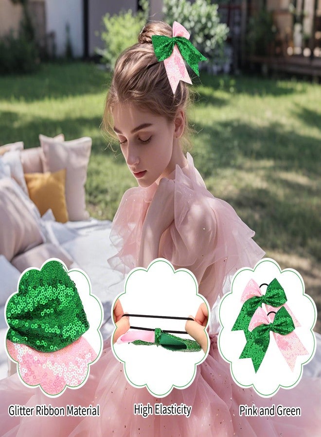 ANBALA 6Pcs Green/Pink Hair Bows, Soft Scrunchies for Ponytail Holder Witch Hair Accessories for Movie Favors, Witch Party Gifts, Cheer Bows for Women Girls - Image 5