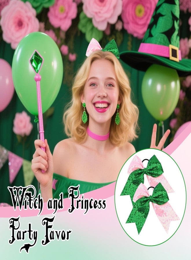 ANBALA 6Pcs Green/Pink Hair Bows, Soft Scrunchies for Ponytail Holder Witch Hair Accessories for Movie Favors, Witch Party Gifts, Cheer Bows for Women Girls - Image 3