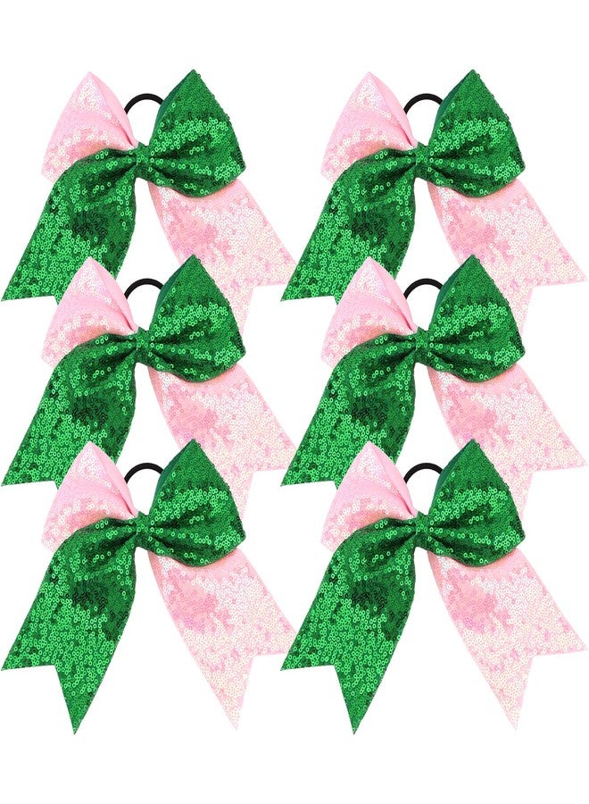 ANBALA 6Pcs Green/Pink Hair Bows, Soft Scrunchies for Ponytail Holder Witch Hair Accessories for Movie Favors, Witch Party Gifts, Cheer Bows for Women Girls - Image 1