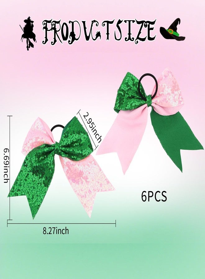 ANBALA 6Pcs Green/Pink Hair Bows, Soft Scrunchies for Ponytail Holder Witch Hair Accessories for Movie Favors, Witch Party Gifts, Cheer Bows for Women Girls - Image 2