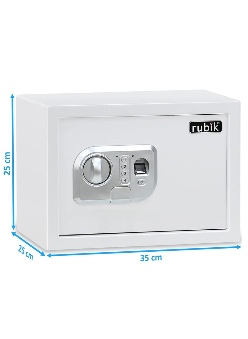 Rubik Biometric Fingerprint Safe Box with Digital Keypad and Key Lock A4 Documents Size for Cash Jewelry Passports RBFPN25 (25x35x25cm) White - Image 4