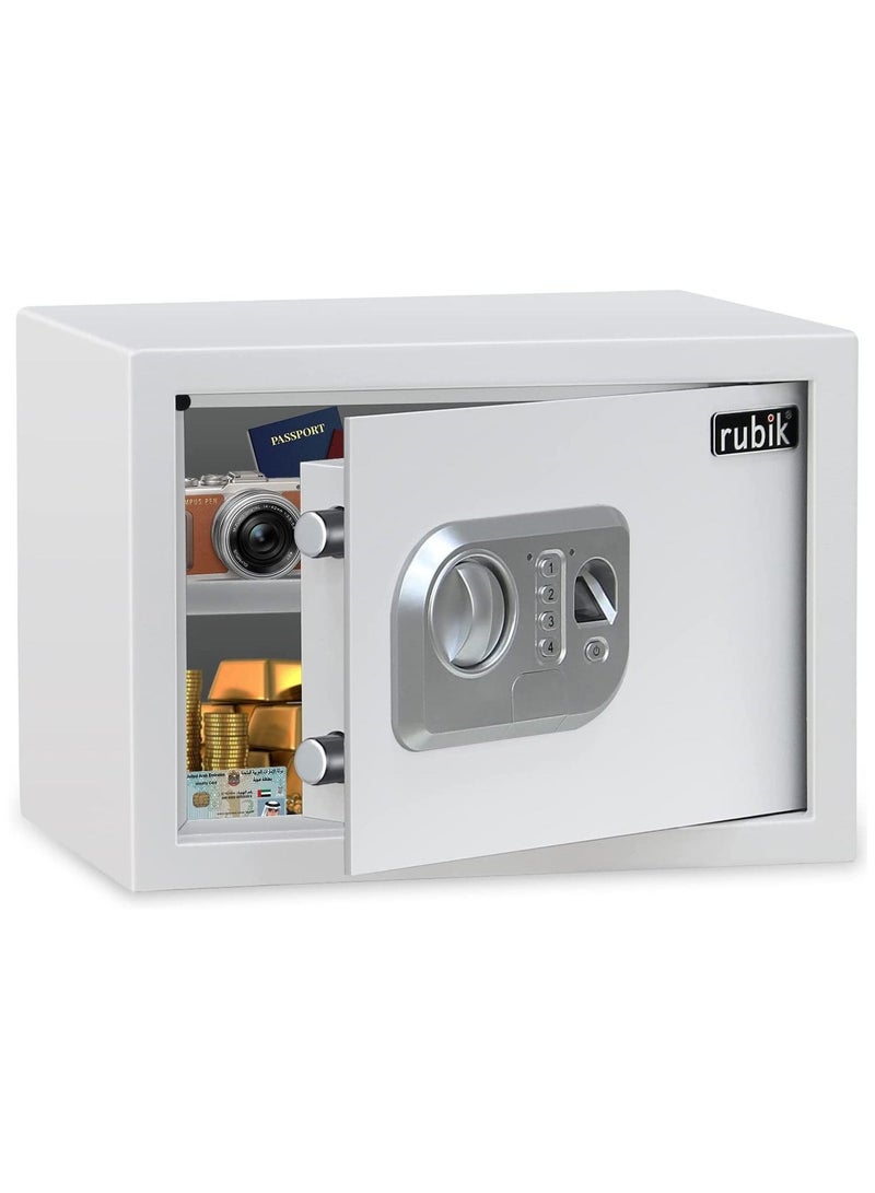 Rubik Biometric Fingerprint Safe Box with Digital Keypad and Key Lock A4 Documents Size for Cash Jewelry Passports RBFPN25 (25x35x25cm) White - Image 2