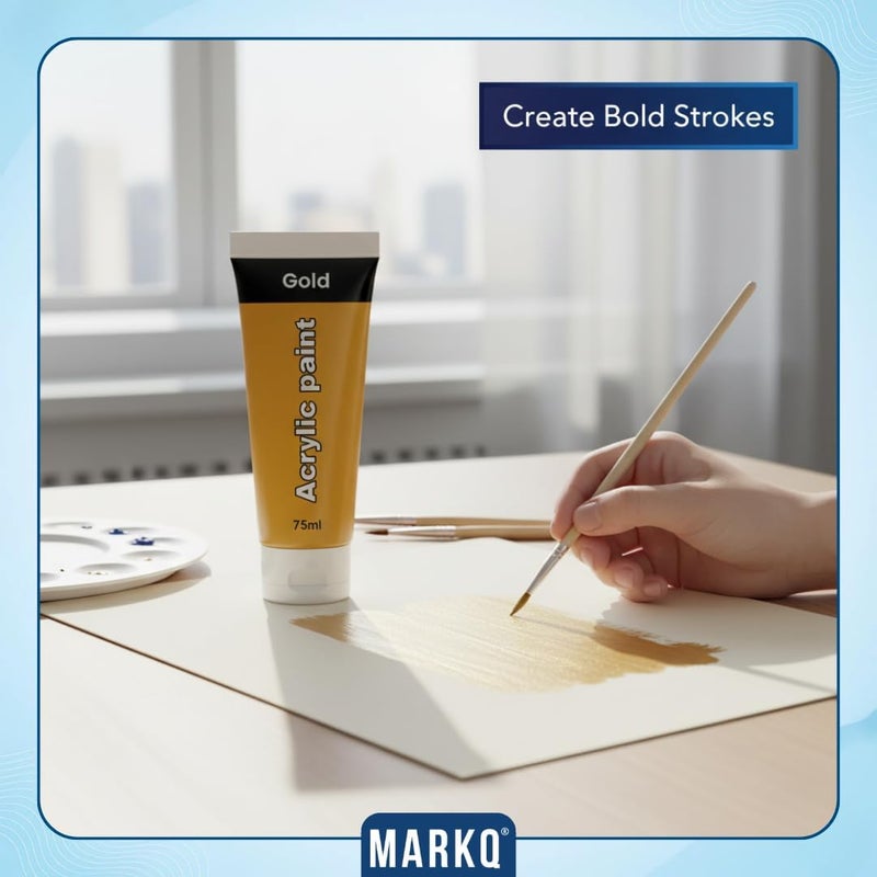 MARKQ طلاء أكريليك 75 مل أنبوب – ألوان فنية غنية، عالية الصبغة وغير سامة | 10 ألوان نابضة للحياة للحرف اليدوية، القماش، الورق، الخشب، القماش، ومشاريع الفن (ذهبي) - Image 3