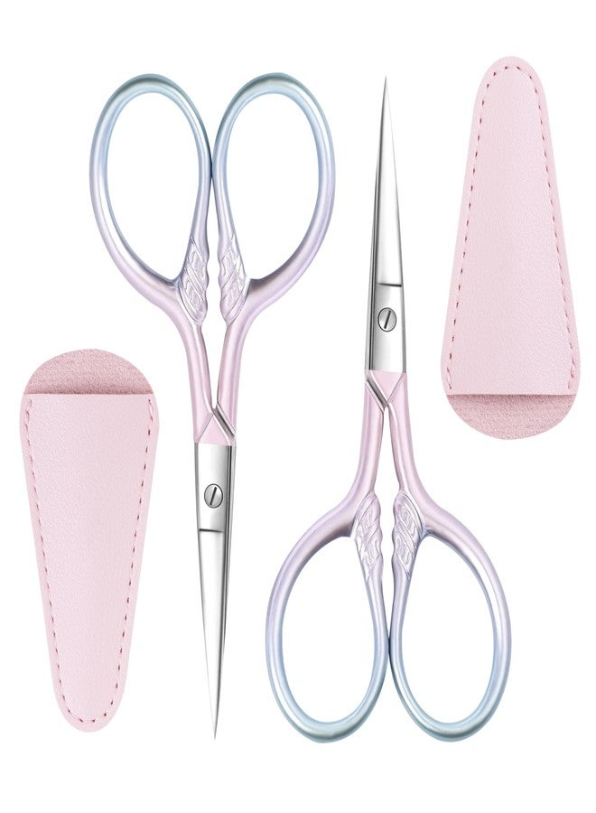 TaShow 2 Pcs Eyebrow Scissors for Women, Professional Grooming Mini Scissors with Stainless Steel Straight Tip, 3.5 Inch Pink Small Scissors Beauty for Facial Hair, Eyebrows, Beard, Ear, Nose, Moustache - Image 1